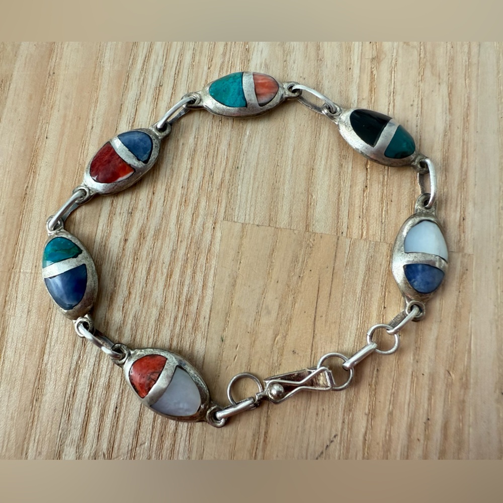 Vintage 950 fine silver multi color gemstone bracelet